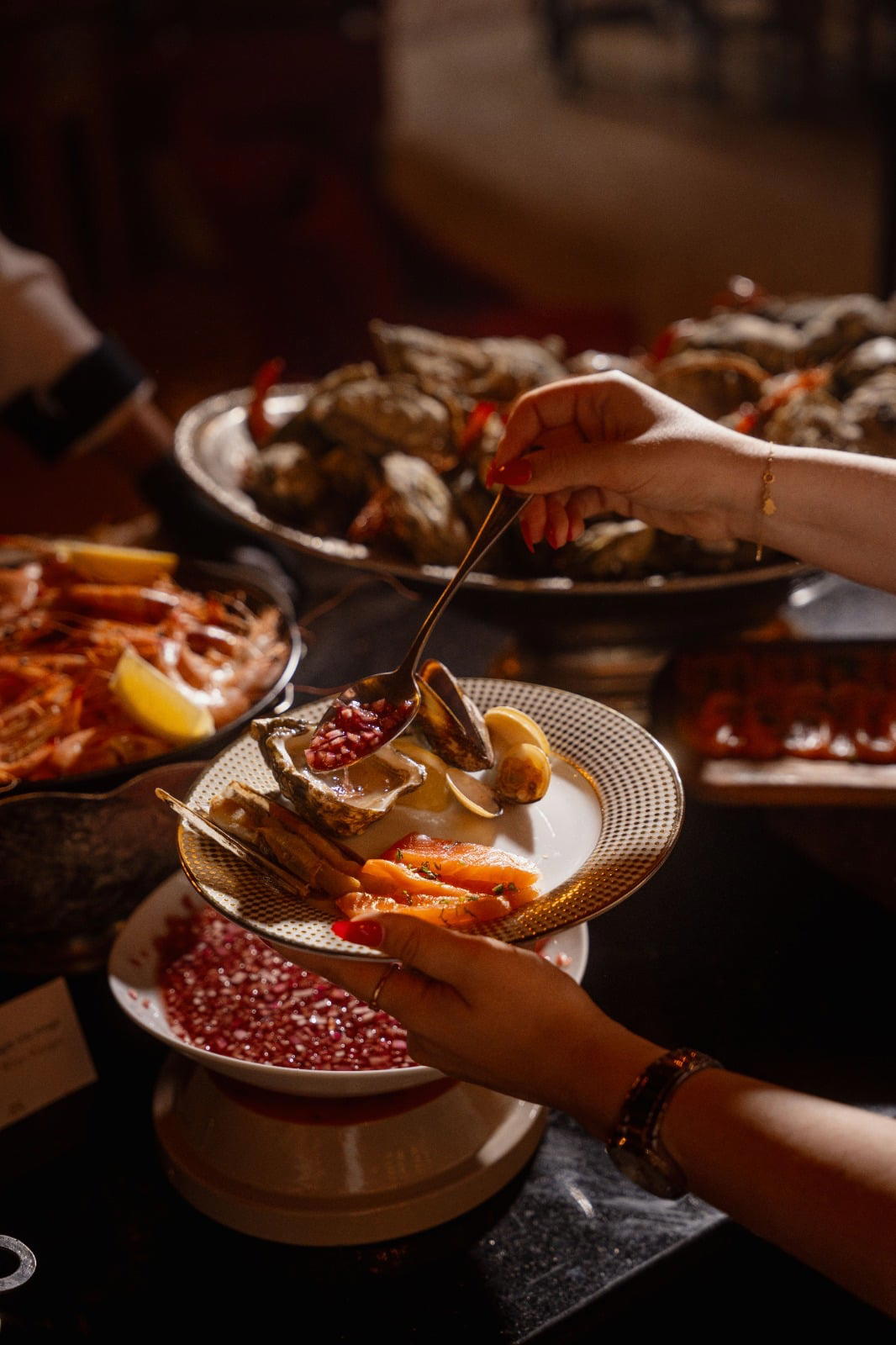 A plate at the seafood station